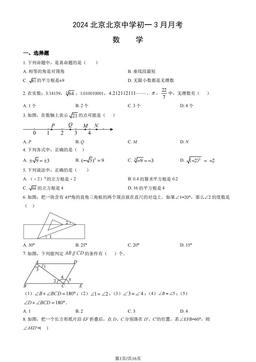 2024北京北京中学初一3月月考数学（教师版）-答案