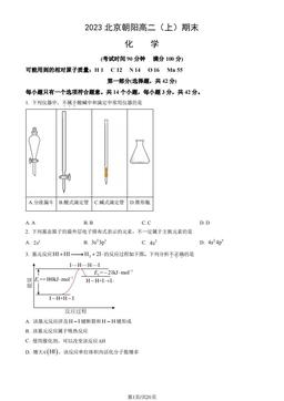 2023北京朝阳高二（上）期末化学（教师版）-答案