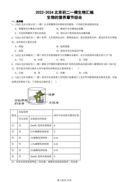 2022-2024北京初二一模生物汇编：生物的营养章节综合-答案