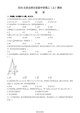 2025北京北师大实验中学高二（上）期末数学（教师版）-答案