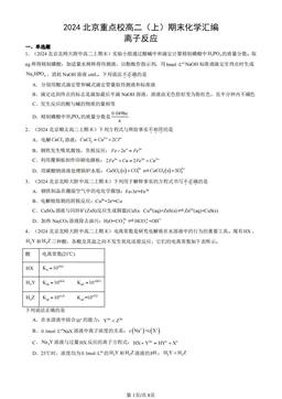 2024北京重点校高二（上）期末化学汇编：离子反应-答案