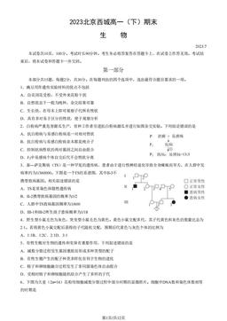 2023北京西城高一（下）期末生物（教师版）-答案