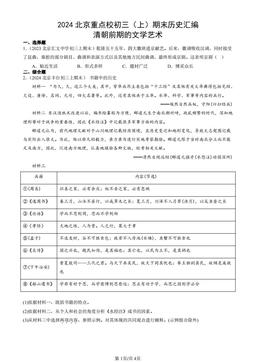 2024北京重点校初三（上）期末历史汇编：清朝前期的文学艺术-答案