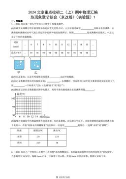 2024北京重点校初二（上）期中物理汇编：热现象章节综合（京改版）（实验题）1-答案