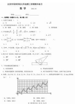 2025北京育英学校初一（下）期中数学-试题