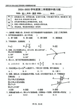 2025北京八中初一（下）期中数学（教师版）-答案