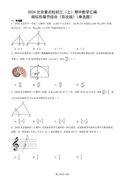 2024北京重点校初三（上）期中数学汇编：相似形章节综合（京改版）（单选题）-答案