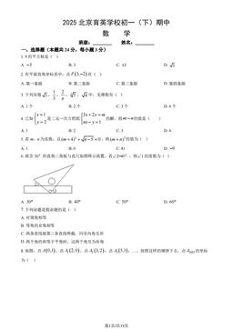 2025北京育英学校初一（下）期中数学（教师版）-答案
