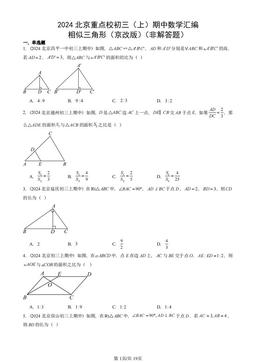 2024北京重点校初三（上）期中数学汇编：相似三角形（京改版）（非解答题）-答案