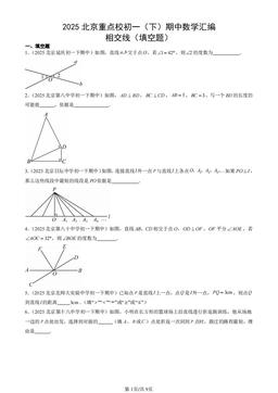 2025北京重点校初一（下）期中数学汇编：相交线（填空题）-答案