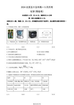 2024北京五十五中高一5月月考化学（等级考）（教师版）-答案