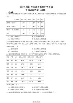 2022-2024全国高考真题历史汇编：中国近现代史（选择）-答案