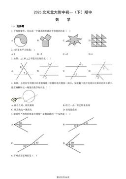2025北京北大附中初一（下）期中数学（教师版）-答案