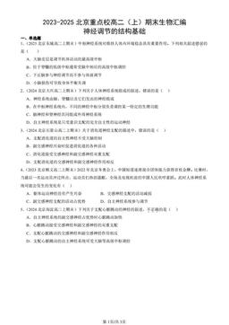 2023-2025北京重点校高二（上）期末生物汇编：神经调节的结构基础-答案