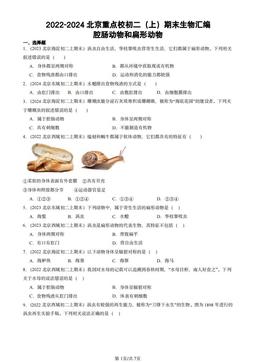 2022-2024北京重点校初二（上）期末生物汇编：腔肠动物和扁形动物-答案