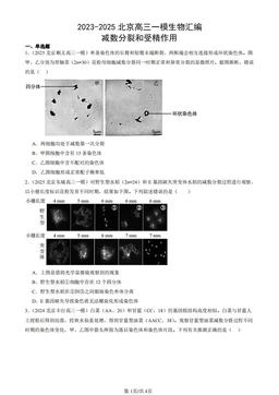 2023-2025北京高三一模生物汇编：减数分裂和受精作用-答案