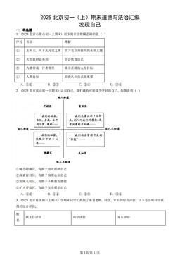 2025北京初一（上）期末道德与法治汇编：发现自己-答案