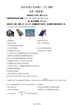 2024北京十七中高一（下）期中化学（等级考）（教师版）-答案