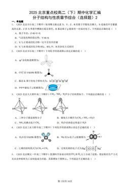 2025北京重点校高二（下）期中化学汇编：分子结构与性质章节综合（选择题）2-答案