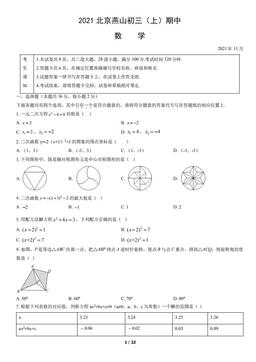 2021北京燕山初三（上）期中数学（教师版）-答案