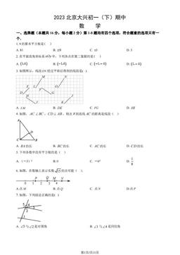 2023北京大兴初一（下）期中数学（教师版）-答案
