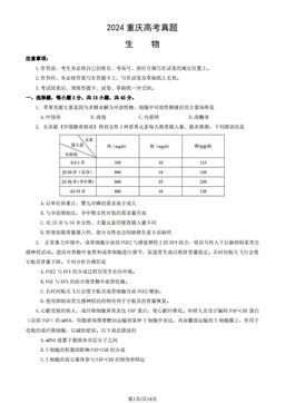 2024重庆高考真题生物（教师版）-答案