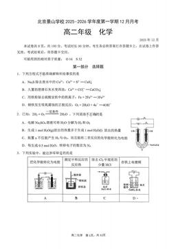 2025北京景山学校高二12月月考化学-试题