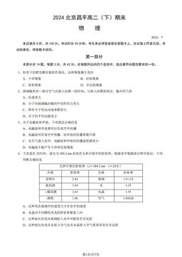 2024北京昌平高二（下）期末物理-试题
