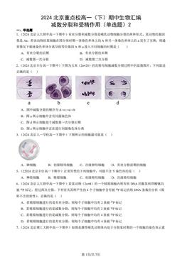2024北京重点校高一（下）期中生物汇编：减数分裂和受精作用（单选题）2-答案