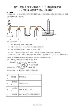 2022-2024北京重点校高三（上）期中化学汇编：认识化学科学章节综合（鲁科版）-答案