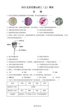 2023北京石景山初二（上）期末生物（教师版）-答案