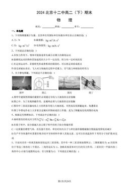 2024北京十二中高二（下）期末物理（教师版）-答案