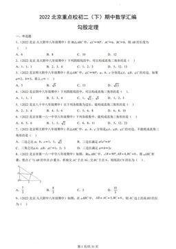 2022北京重点校初二（下）期中数学汇编：勾股定理-答案