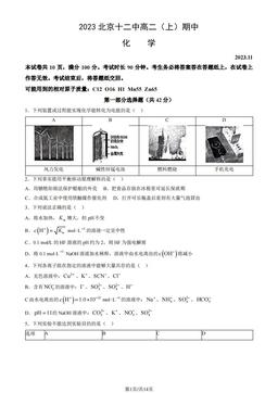 2023北京十二中高二（上）期中化学（教师版）-答案