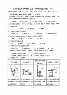 2025北京中关村中学高一（上）期中化学-试题