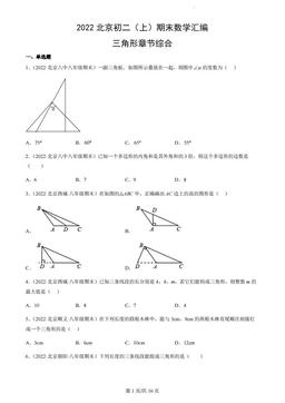 2022北京初二（上）期末数学汇编：三角形章节综合-答案