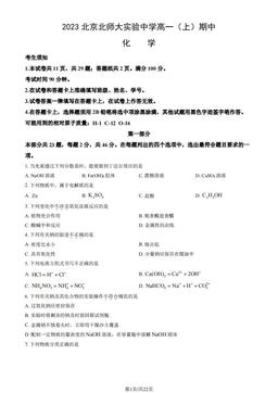 2023北京北师大实验中学高一（上）期中化学（教师版）-答案