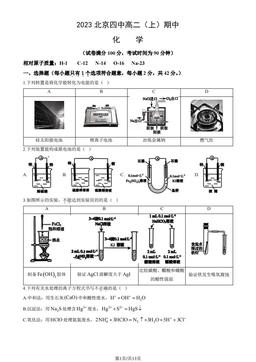2023北京四中高二（上）期中化学（教师版）-答案