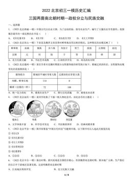 2022北京初三一模历史汇编：三国两晋南北朝时期—政权分立与民族交融-答案