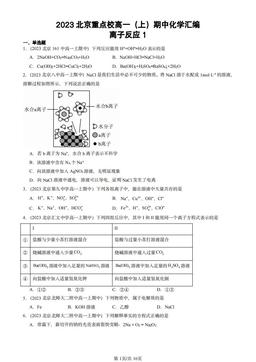 2023北京重点校高一（上）期中化学汇编：离子反应1-答案