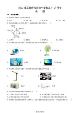 2022北京北师大实验中学初三11月月考物理（教师版）-答案