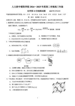 2025北京人大附中朝阳学校高三（下）统练十三化学-答案