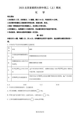 2023北京首都师大附中高二（上）期末化学（教师版）-答案