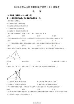 2023北京人大附中朝阳学校初二（上）开学考数学（教师版）-答案
