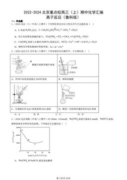 2022-2024北京重点校高三（上）期中化学汇编：离子反应（鲁科版）-答案