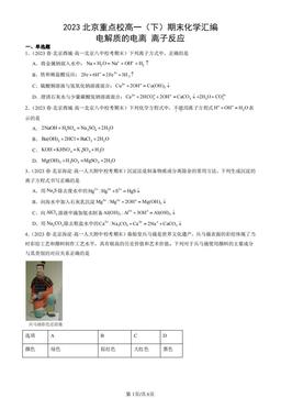 2023北京重点校高一（下）期末化学汇编：电解质的电离 离子反应-答案