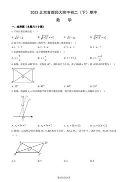 2023北京首都师大附中初二（下）期中数学（教师版）-答案