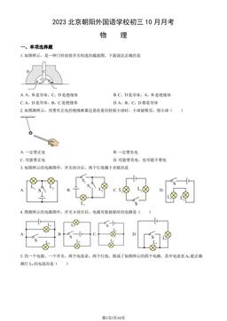 2023北京朝阳外国语学校初三10月月考物理（教师版）-答案