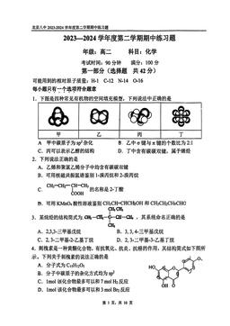2024北京八中高二（下）期中化学-答案