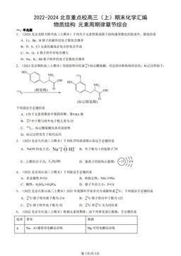 2022-2024北京重点校高三（上）期末化学汇编：物质结构 元素周期律章节综合-答案